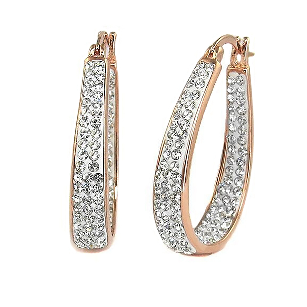 Women’s 18Kt Rose Gold Plated Austrian Crystal Inside Outside Hoop