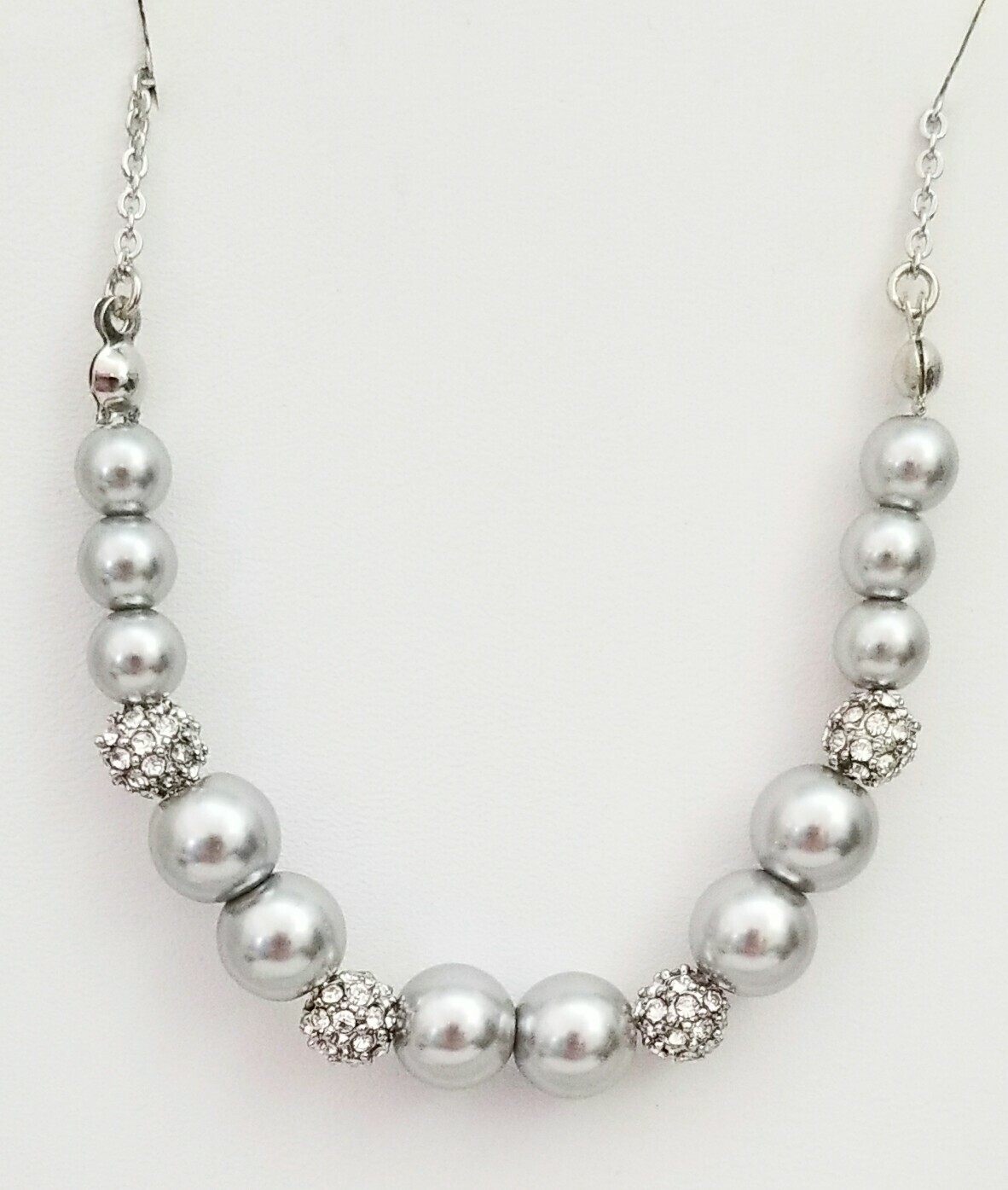 Silver Pearl Crystal Necklace 17-19″ Silver Plated Gift Mom Special Occasion