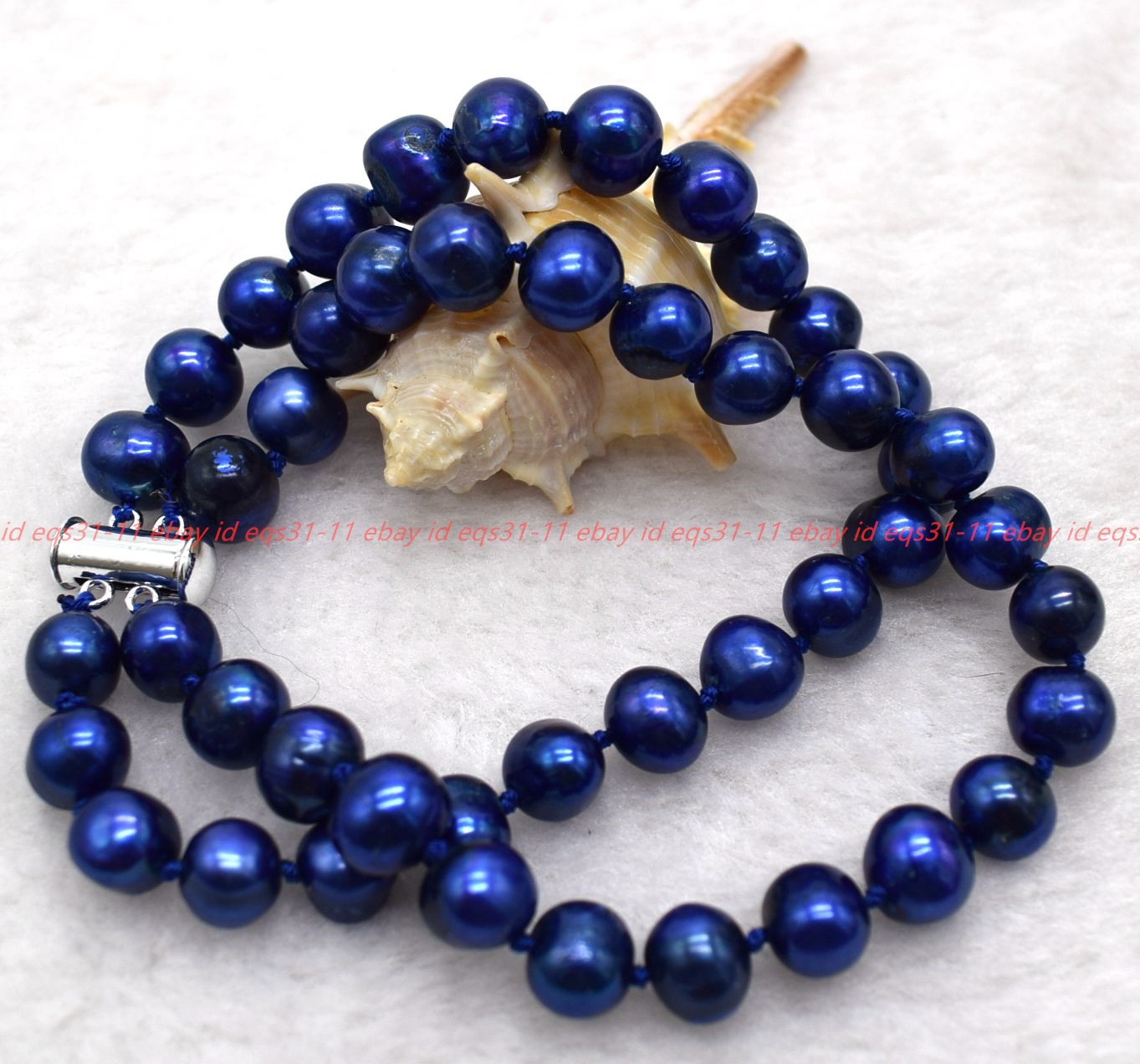 Pretty Natural 2 Rows 9-10mm Oval Blue Freswater Pearl Beads Bracelet 7-9in
