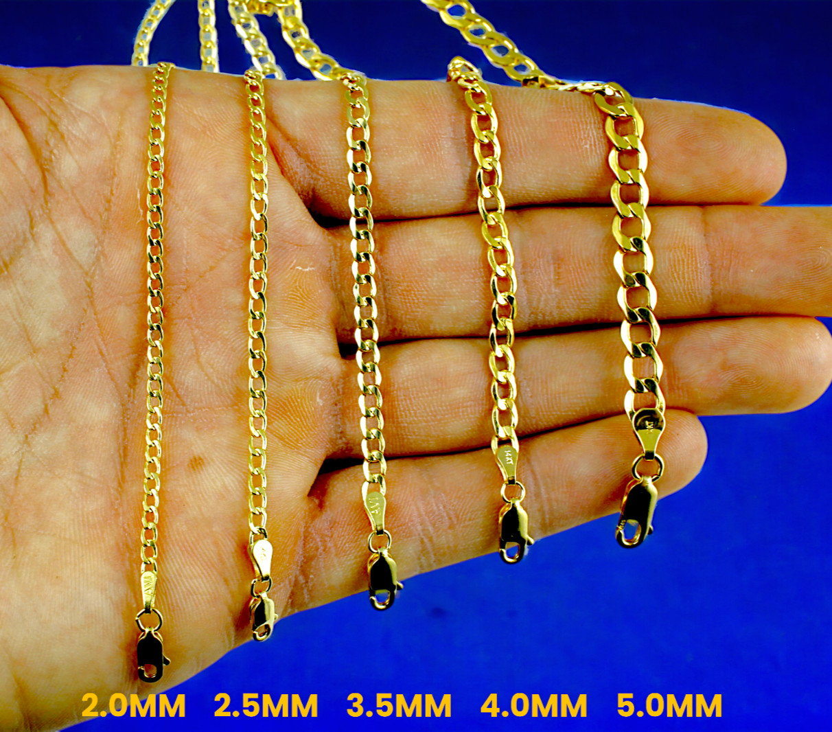 14K Yellow Gold 2mm-9mm Curb Cuban Necklace Bracelet Chain Men Women 7″-30″