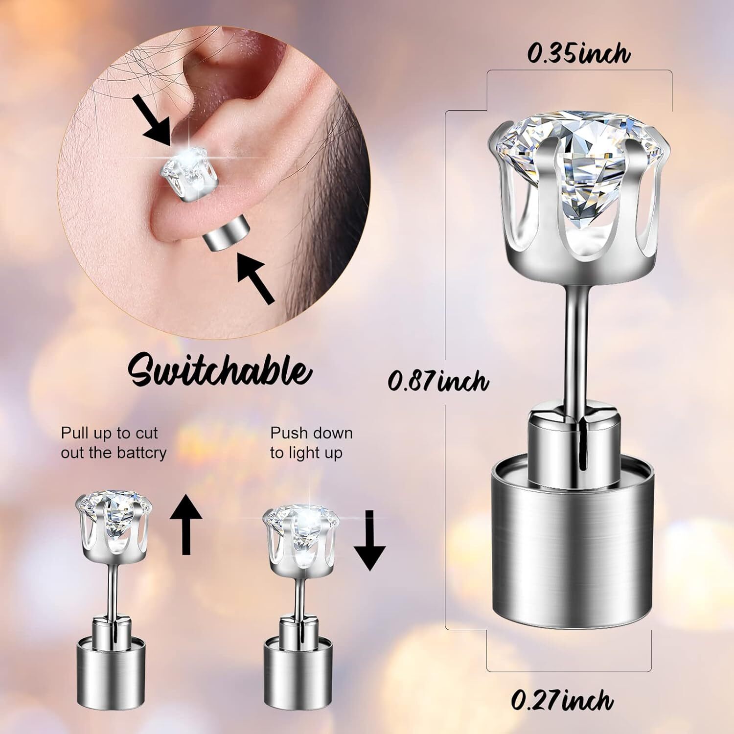 1/2/5 Pairs LED Light Up Earrings Studs Flashing for Dance Party Club Decor Gift