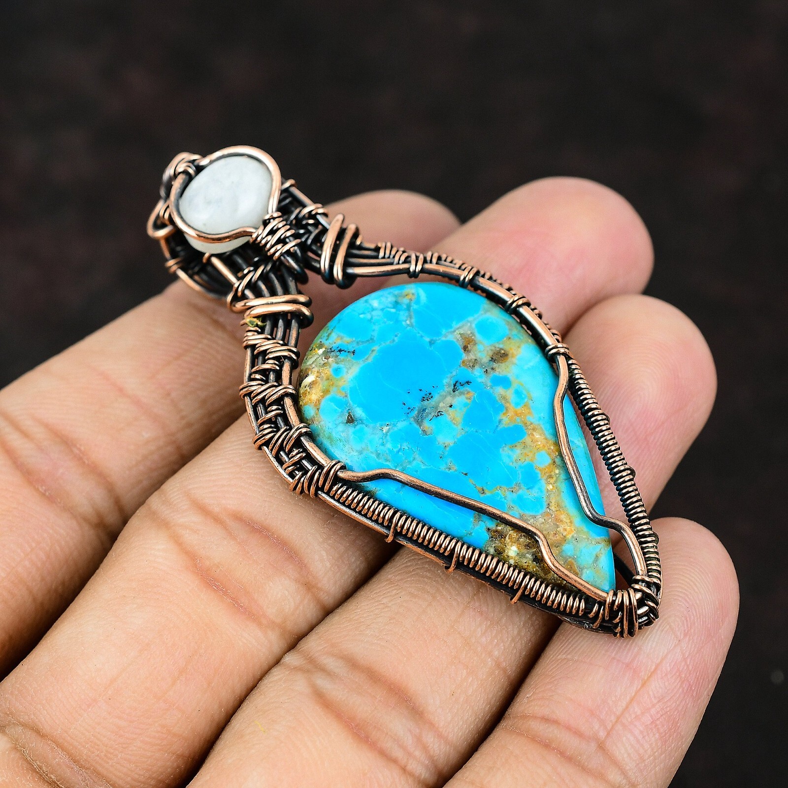 Gift For Her Arizona Turquoise Wire Wrapped Pendant Copper Jewelry 2.64″