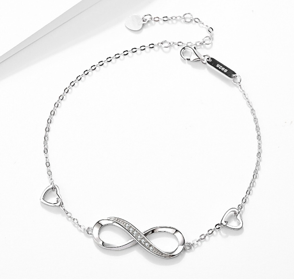 Fashion Women 925 Sterling Silver CZ Infinity Heart Love Chain Bracelet 7-8.5″