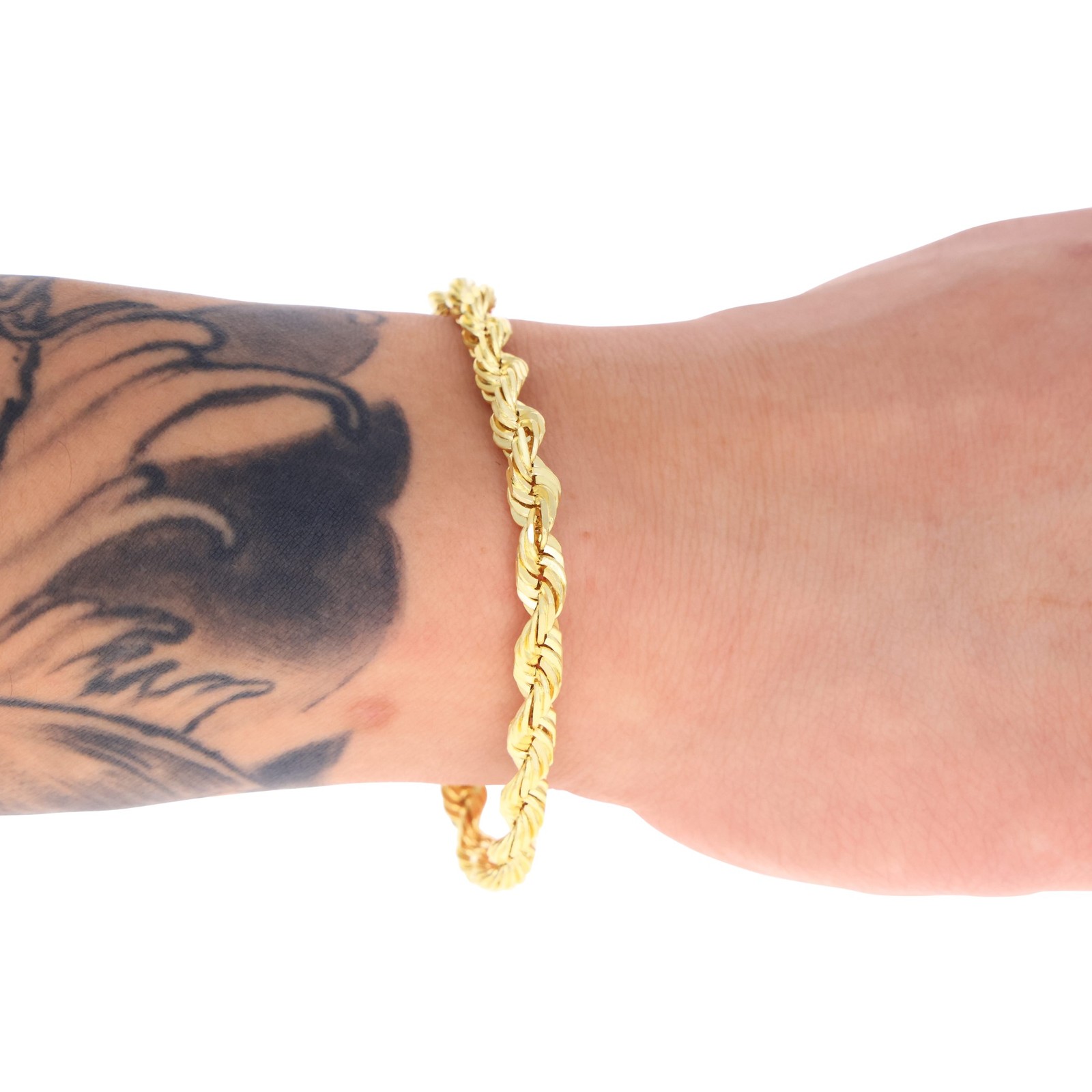 14K Yellow Gold 1.5mm-10mm Solid Diamond Cut Rope Chain Bracelet 7″ 7.5″ 8″ 9″