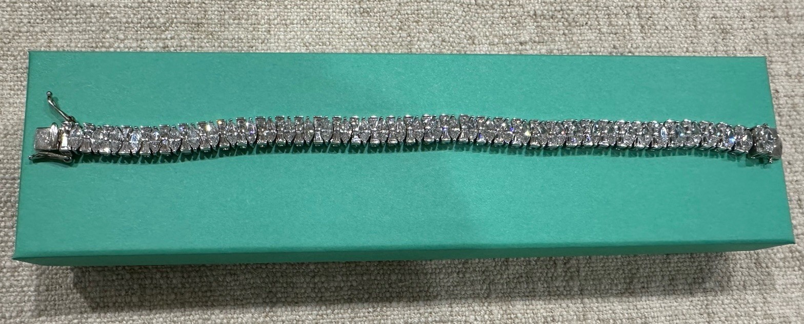 FE 925 Sterling Silver Tennis Bracelet Marquise & Tapered Baguette Stones 7.5”