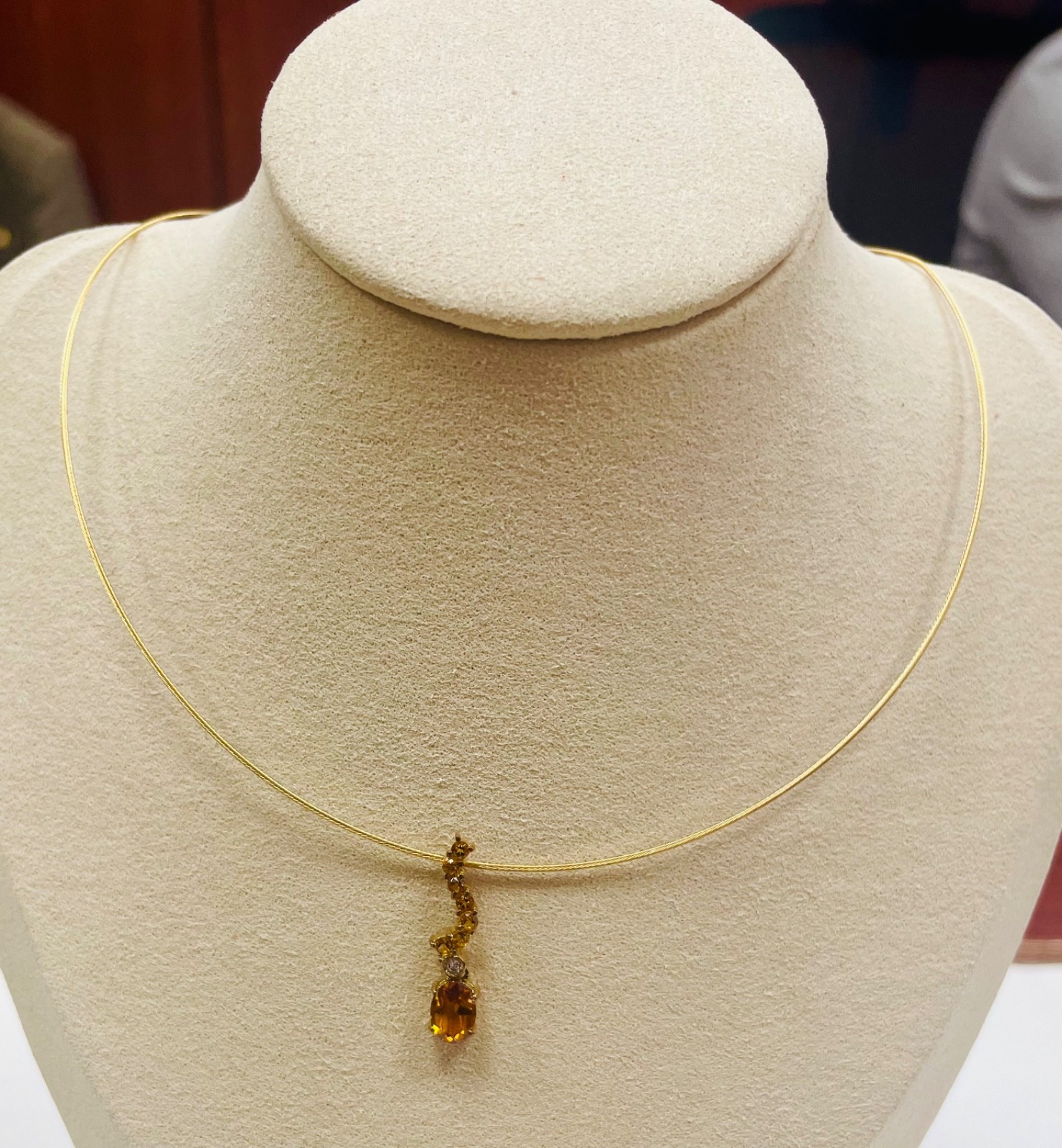 14K Yellow Gold Natural Citrine Gemstone Drop Necklace – Artistic Multi-Stone St