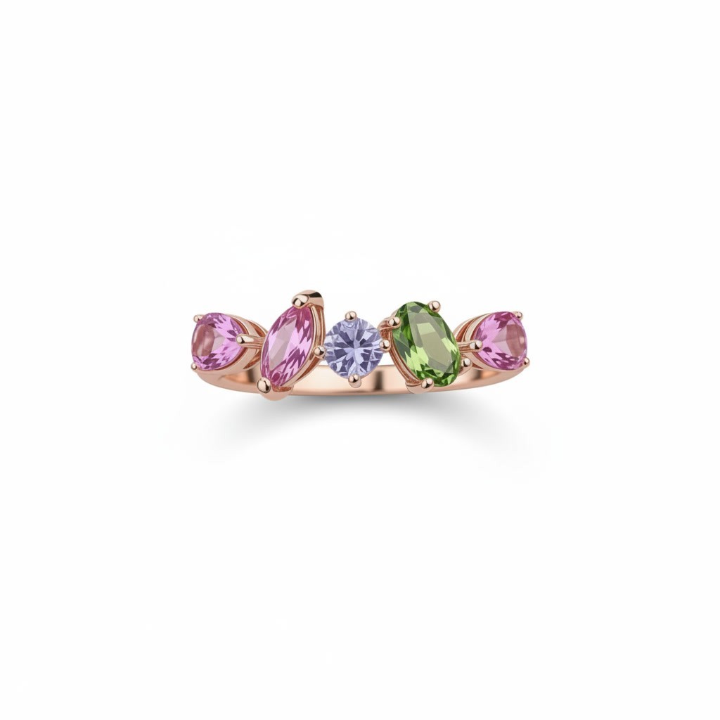 Multicolor Tourmaline Geometric Band Ring 925 Sterling Silver Platinum Plated