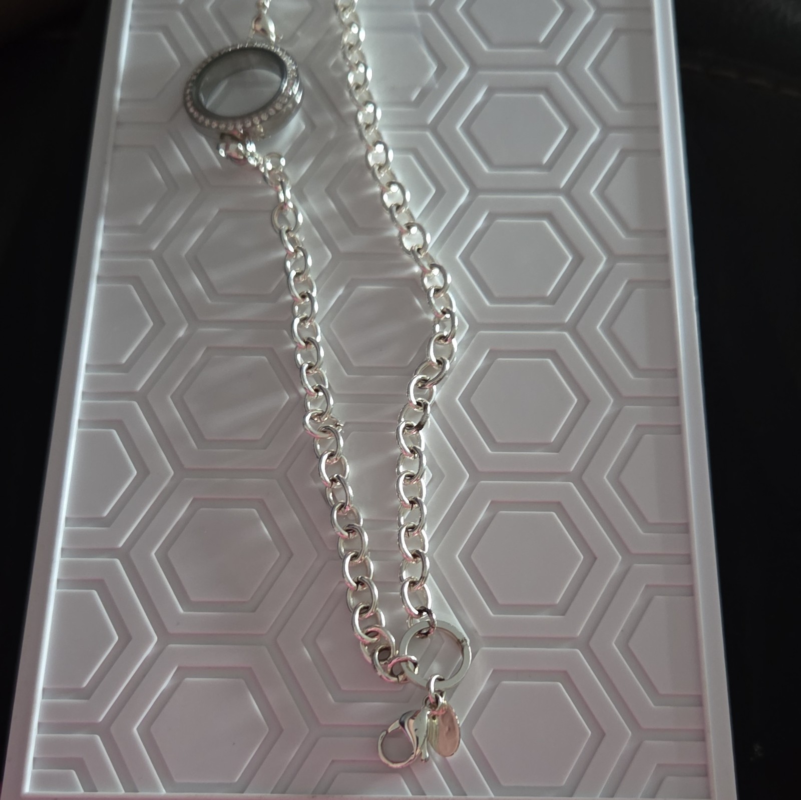 Origami Owl Silver Chain W/ Med Crystal Locket And Lobster Claw To Add Locket