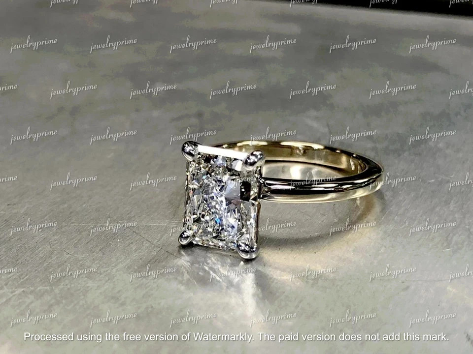 Radiant Lab-Created Diamond Women Wedding/Engagement Ring 14K Yellow Gold Plate