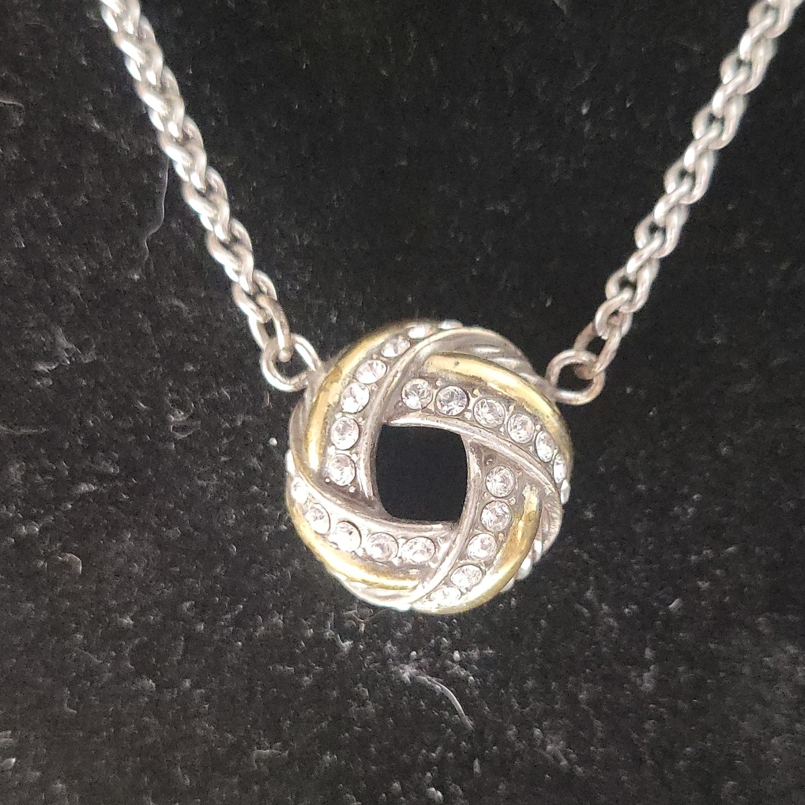 Brighton Two Tone Rope Chain Necklace Crystal Pavé Knot Pendant Adjustable