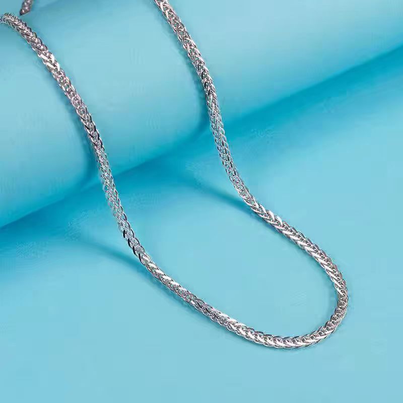 PT950 Pure Platinum 950 Chain 1.2mm-3.5mm Lucky Wheat Link Necklace 16-24inch