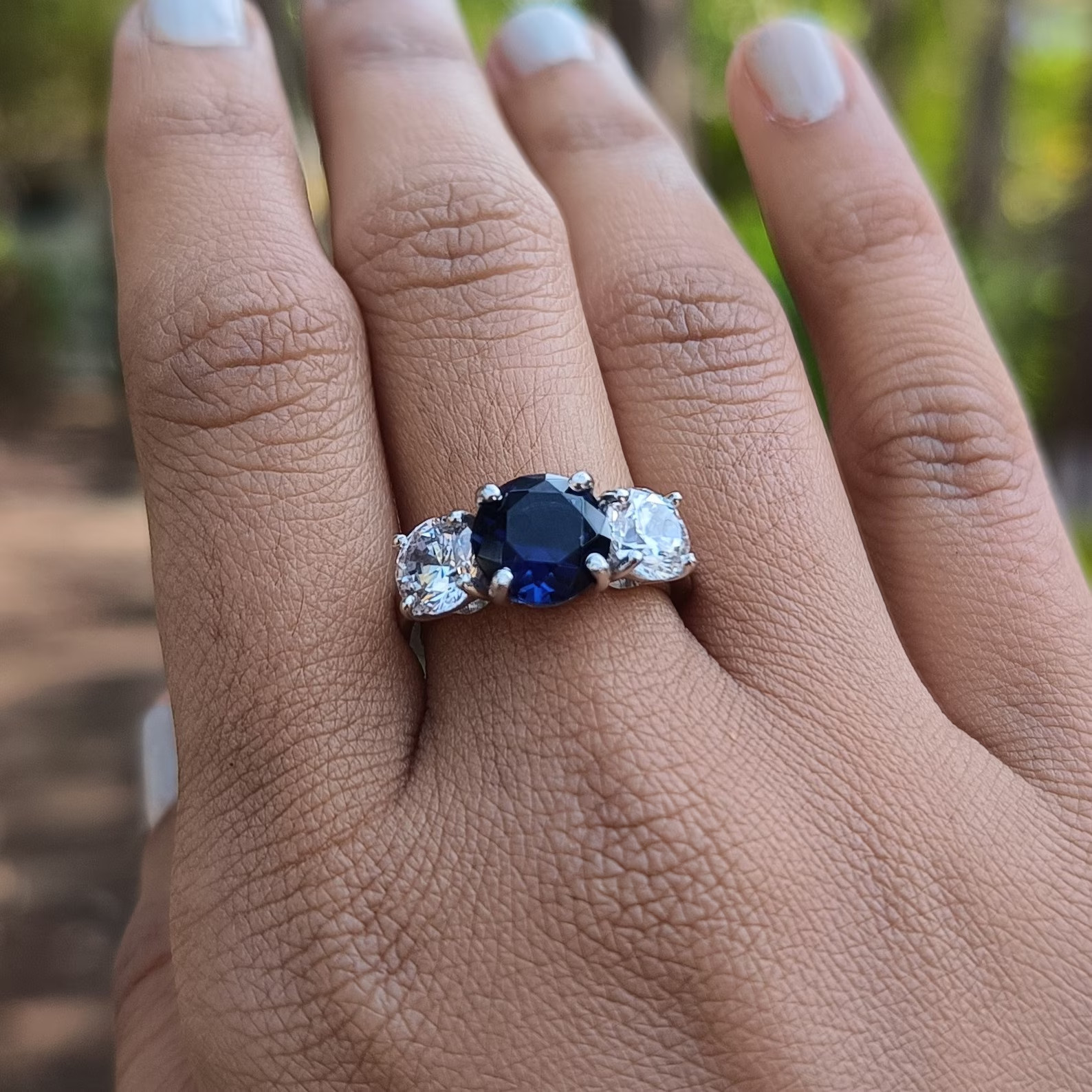 3.50 Ct Round Cut Natural Sapphire Diamond Engagement Ring 14K White Gold Size 7