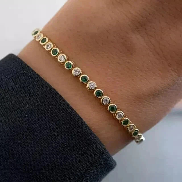 5Ct Round Cut Lab Created Emerald Women’s Tennis Bracelet 14K Yellow Gold plated