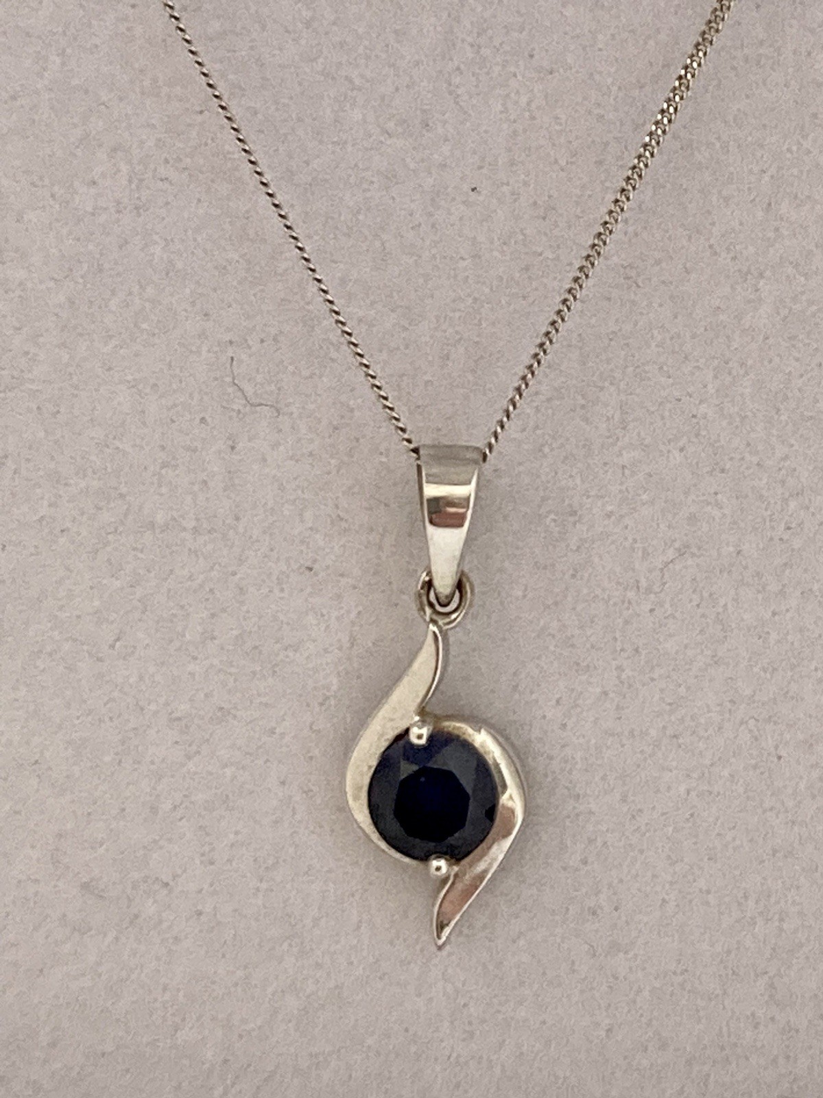 9ct White Gold Sapphire Pendant , Chain With Matching Earrings 9 Carat
