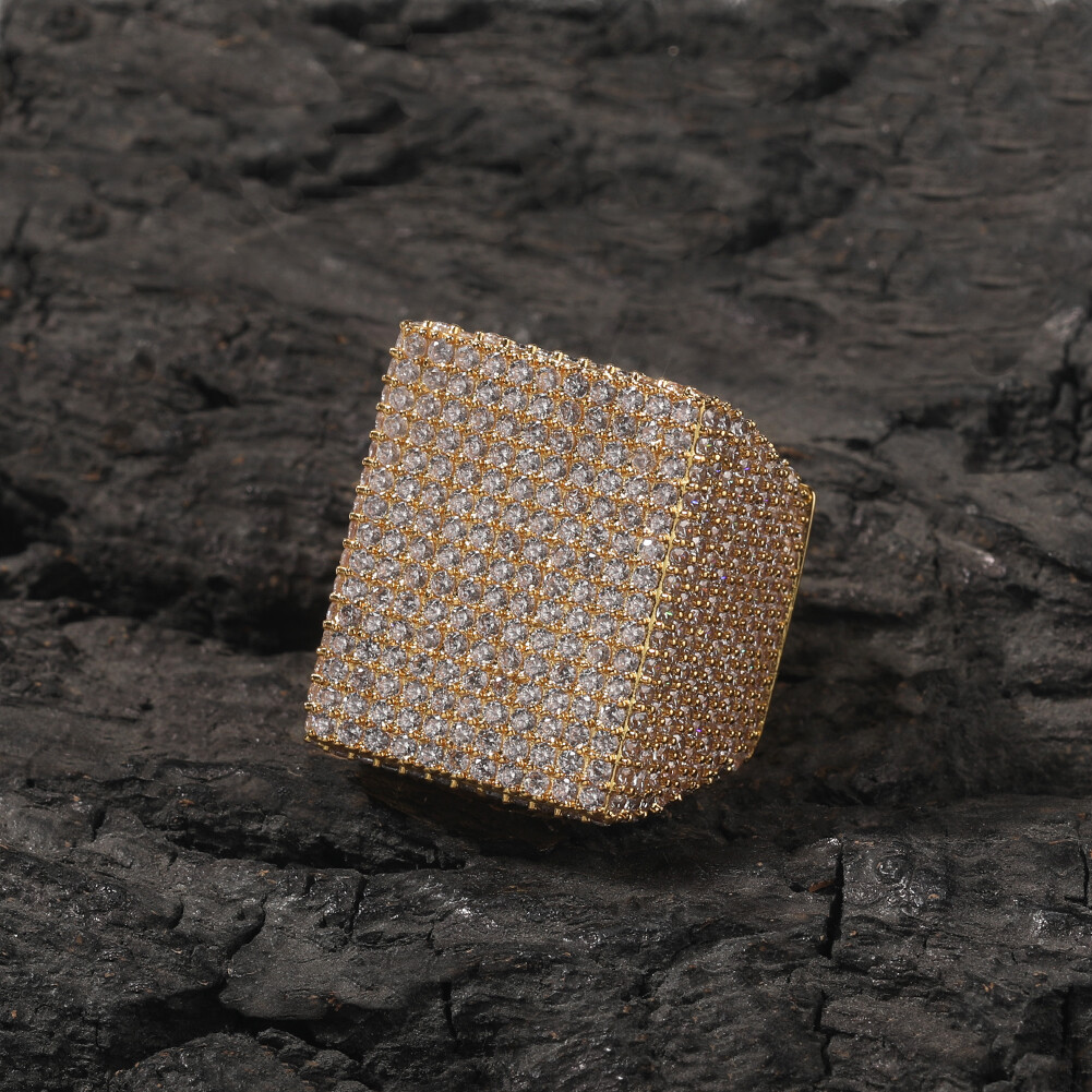 Hip Hop TopBling Full Zircon Square Ring 18K Real Gold Plated Mens Jewelry Gift