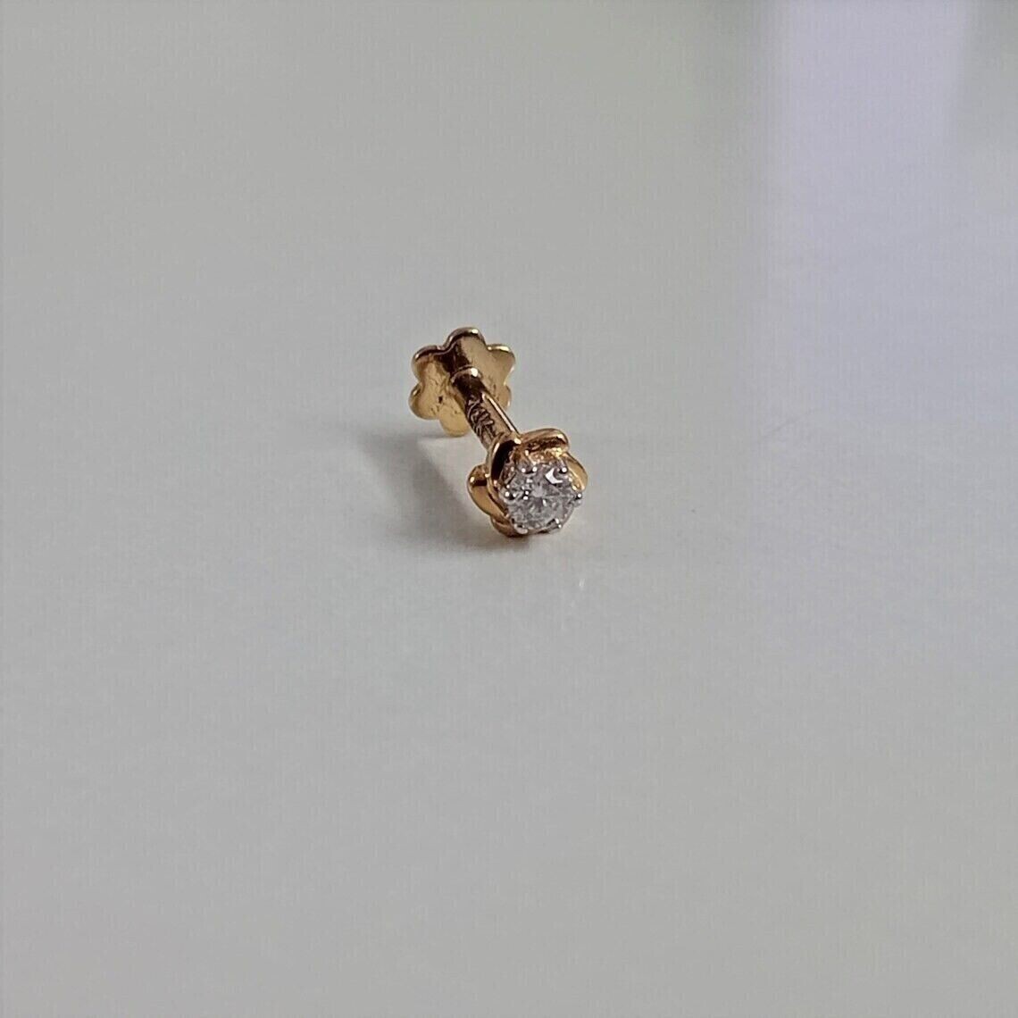 0.04 Ct Round Cut Natural Diamond Nose Screw Piercing Pin Solid 14Kt Yellow God