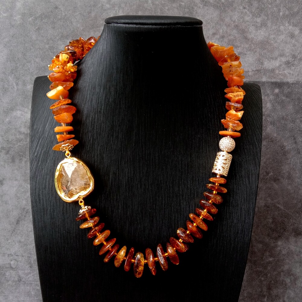Natural Golden Amber Rough Yellow Citrine Raw Necklace Cz
