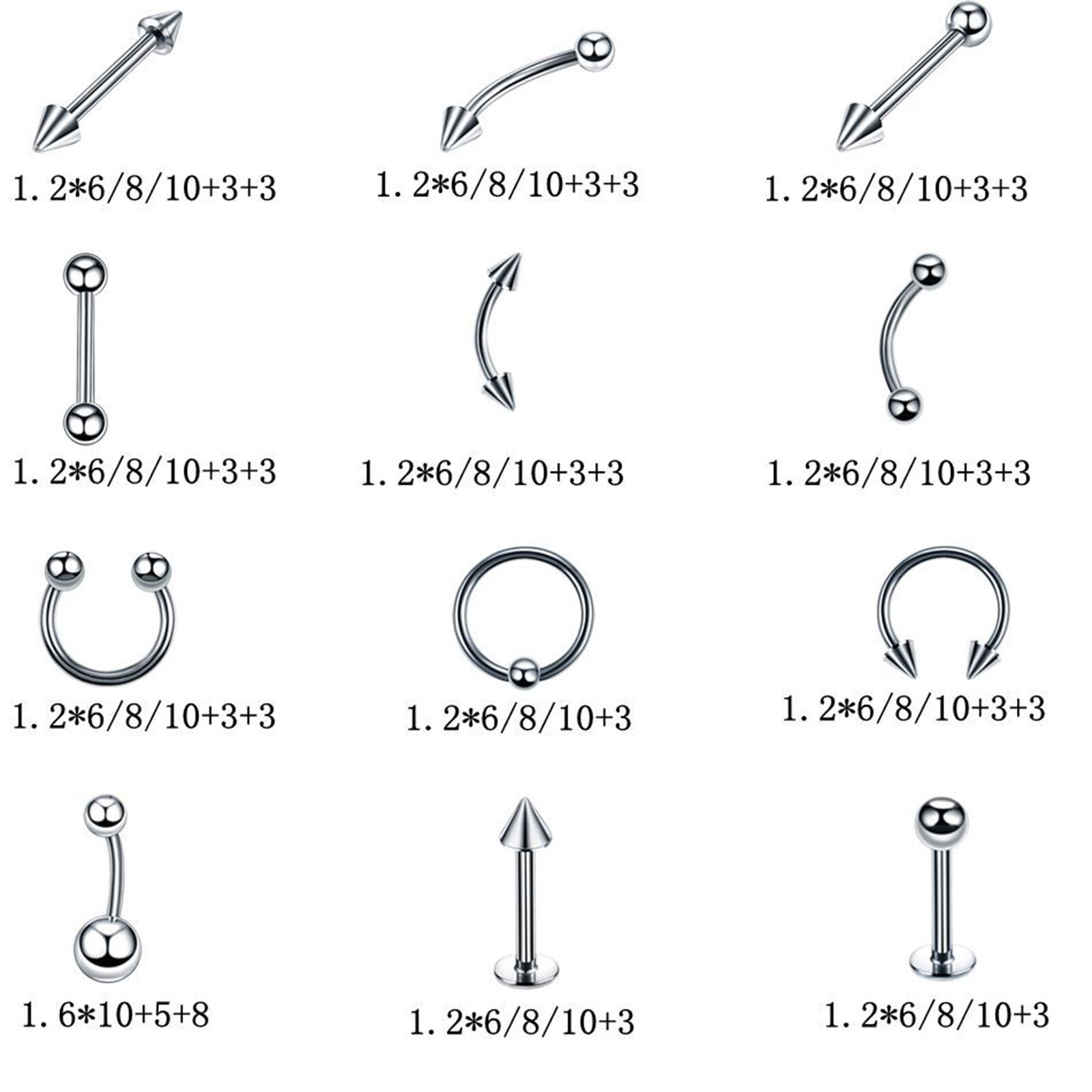 14G 16G Body Piercing Kit 20-60PCS Navel Nose Rings Lip Tongue Eyebrow Ear Studs