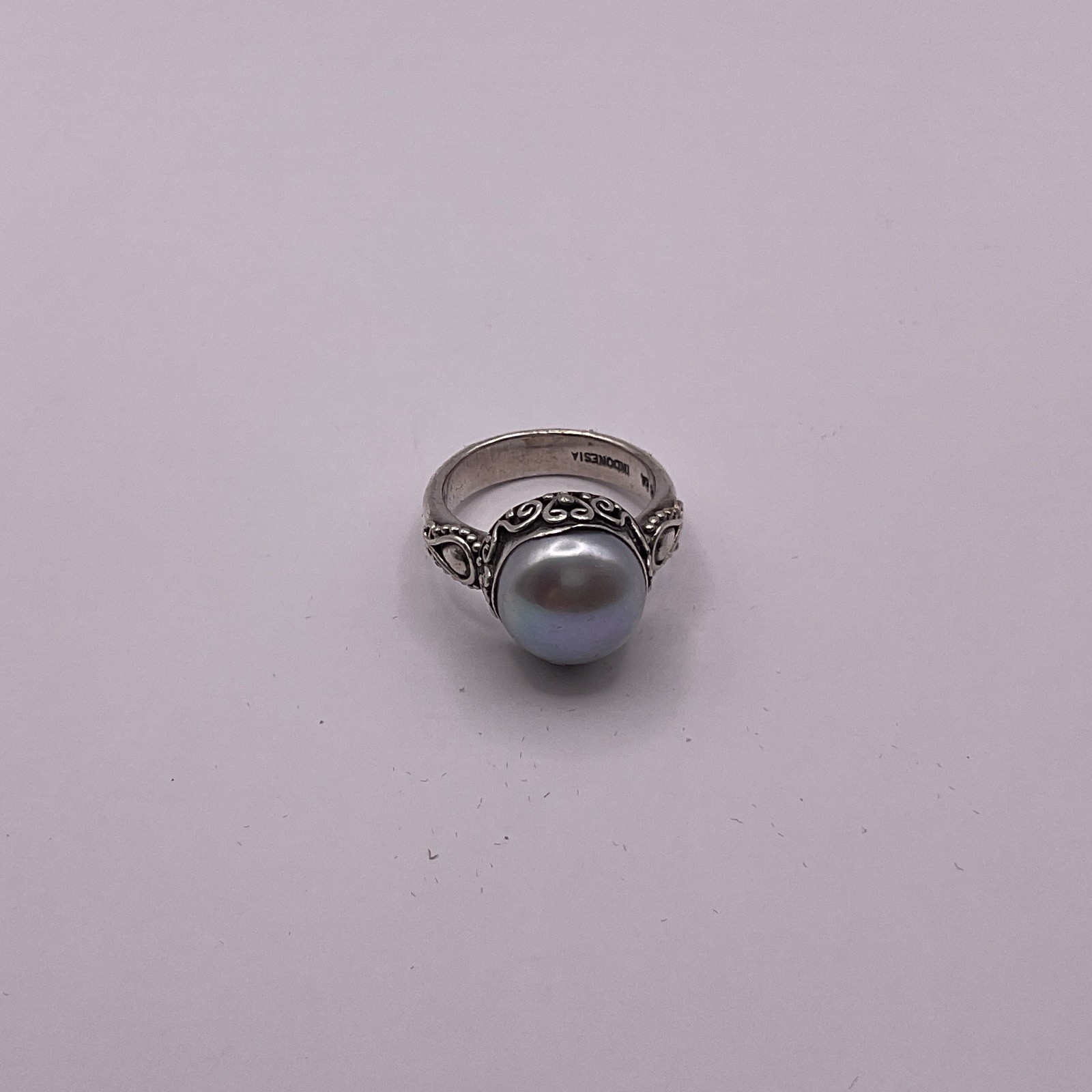 Vintage BA Suarti Bali Sterling Silver 925 Gray Mabe Pearl Ring Size 7.25 Design