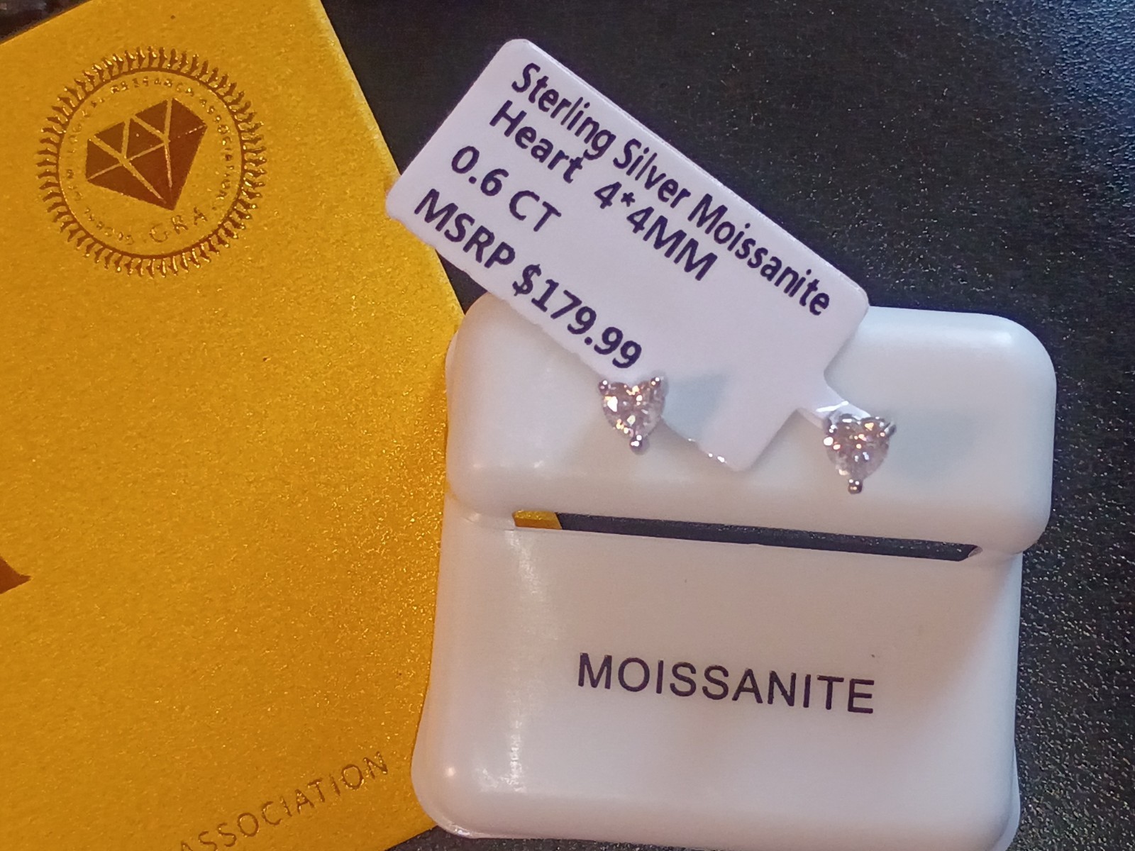 925 Sterling Silver Heart Moissanite Stud Earrings 0.6 ctw 4mm GRA