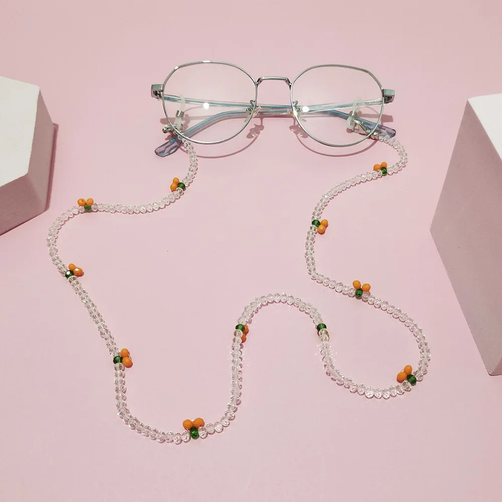 Fashion Love Heart Pink Crystal Sunglasses Chain Romantic Transparent Bead Chain