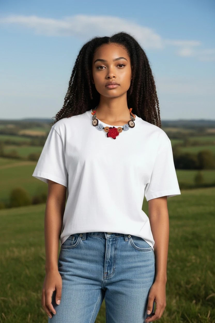 Handmade Crocheted Cotton Floral Choker Necklace Boho Festival Jewellery Red