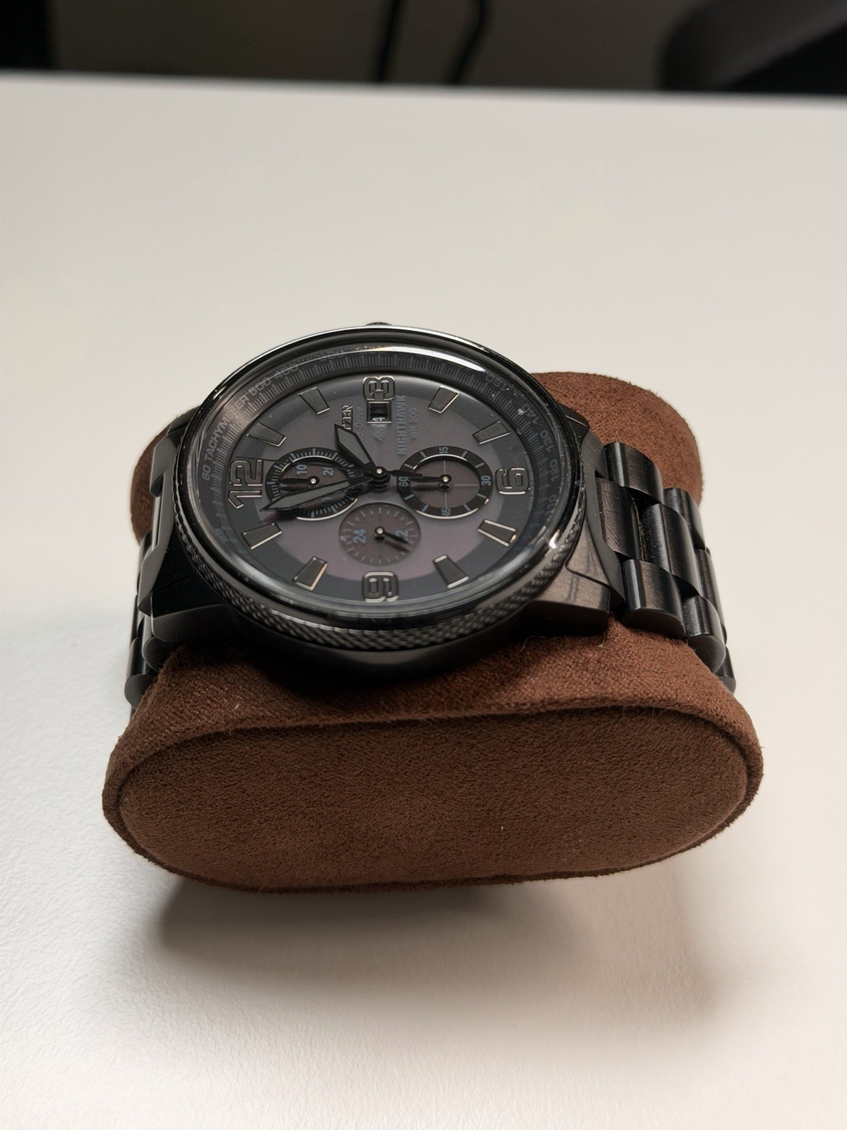 Citizen mens Eco-Drive Weekender Nighthawk Chronograph Watch In Black IP
