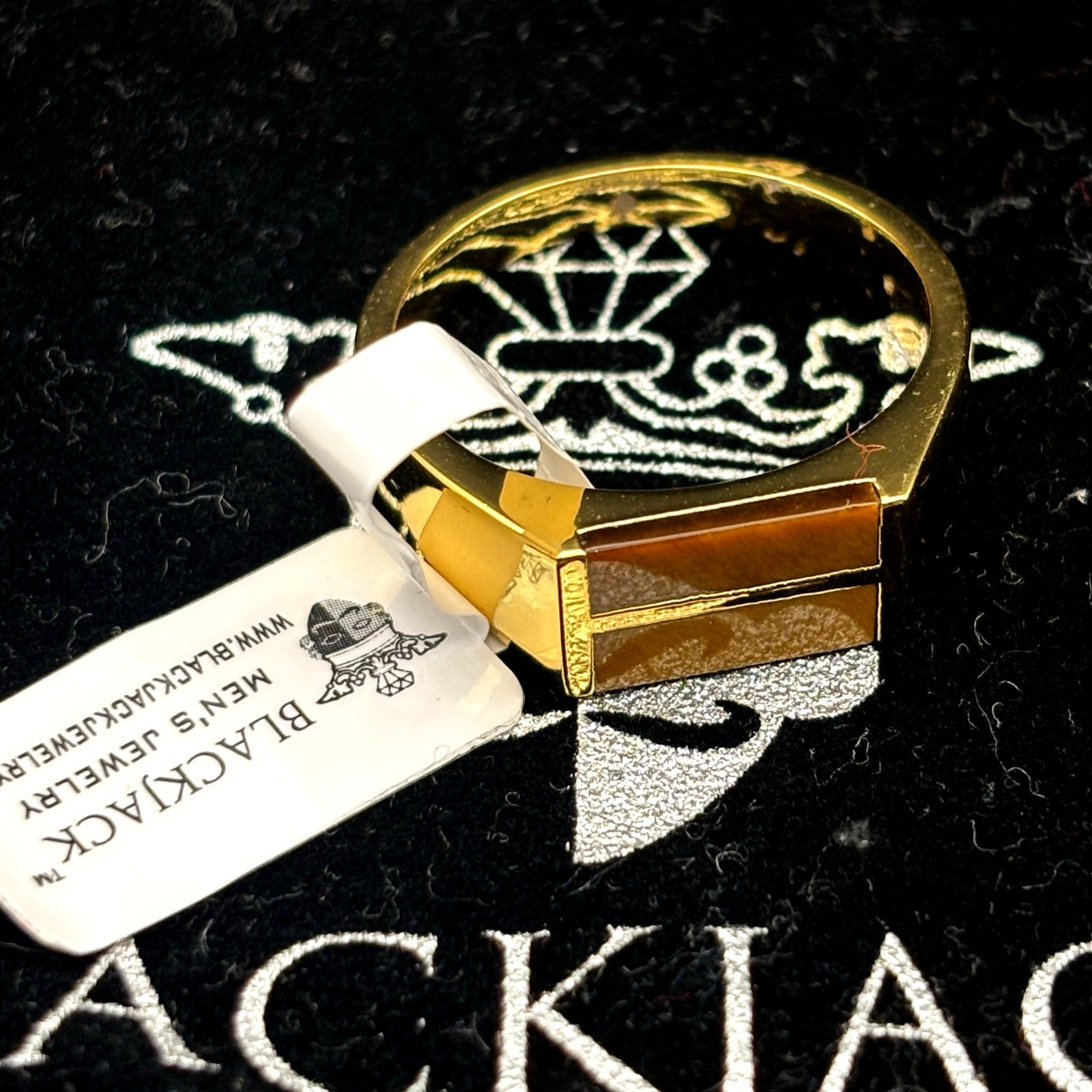 Blackjack BJZ77GTE Men’s Gold Stainless Steel Tiger Eye Bar Ring SZ # 11 NIBWT