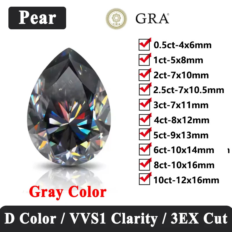 Quality Gray Color 0.5-3ct Multi-Shaped Moissanite Loose GRA for Jewelry Making