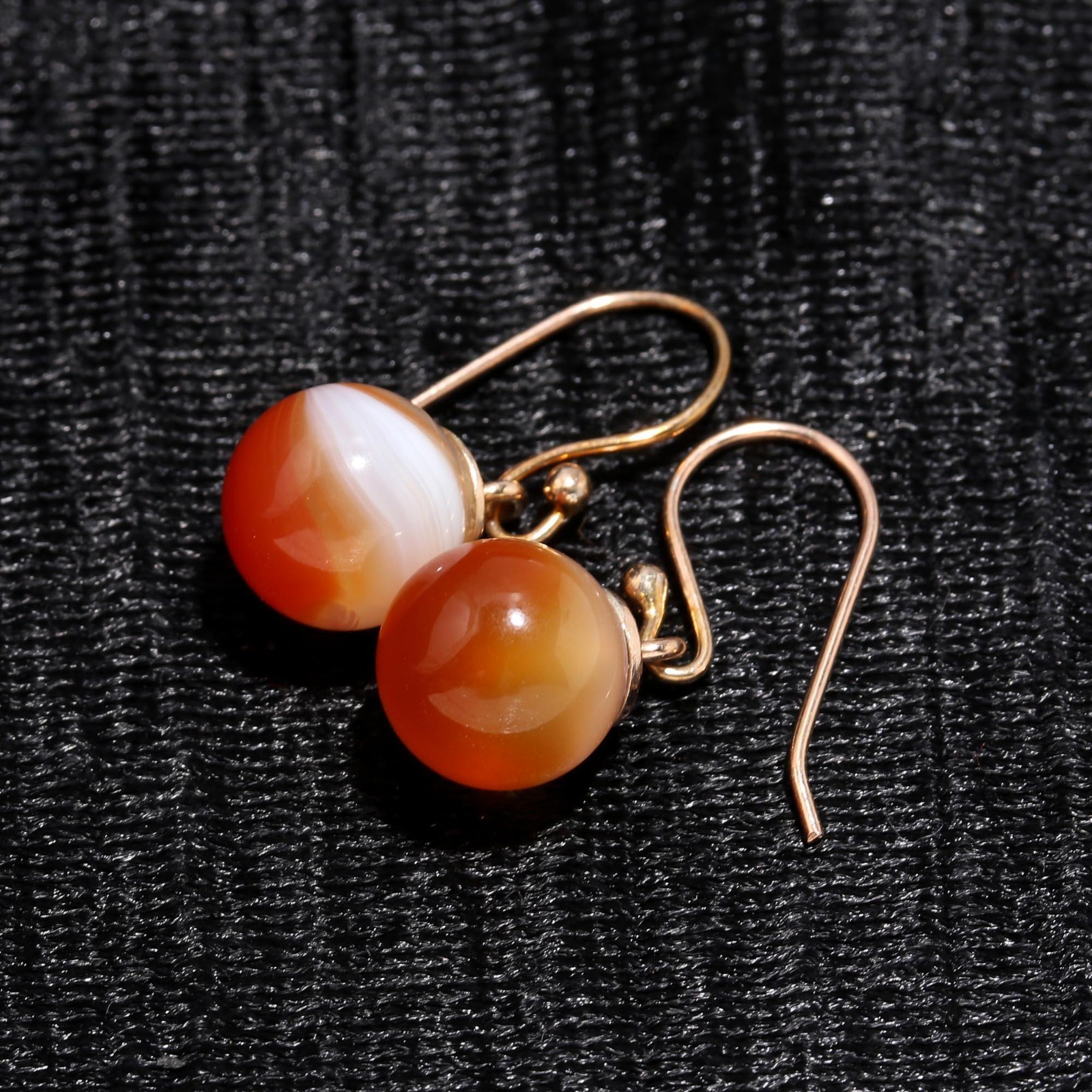 Natural Botswana Agate Ball Dangle Earrings Rose Gold Fill Solid Silver Jewelry