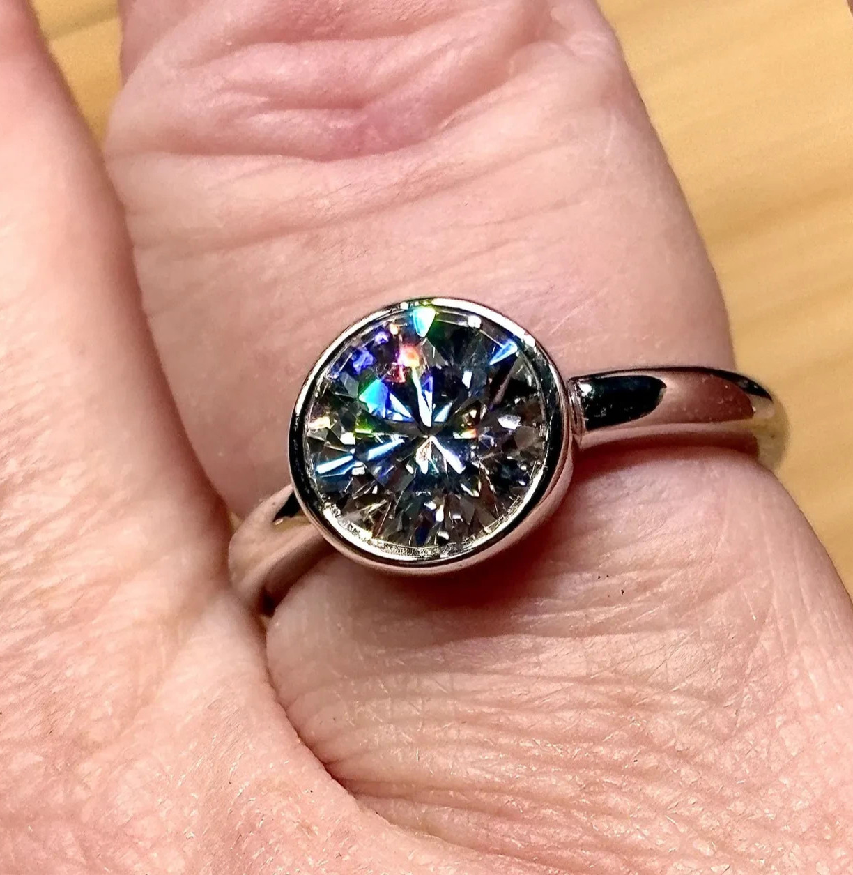 3Ct Round-Cut EF/VS1 Lab Grown Diamond Bezel-Style Wedding Ring Platinum 950