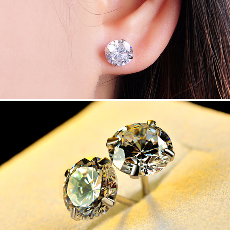 925 Sterling Silver Stud Earrings Cubic Zirconia Clear CZ Womens Earrings Set