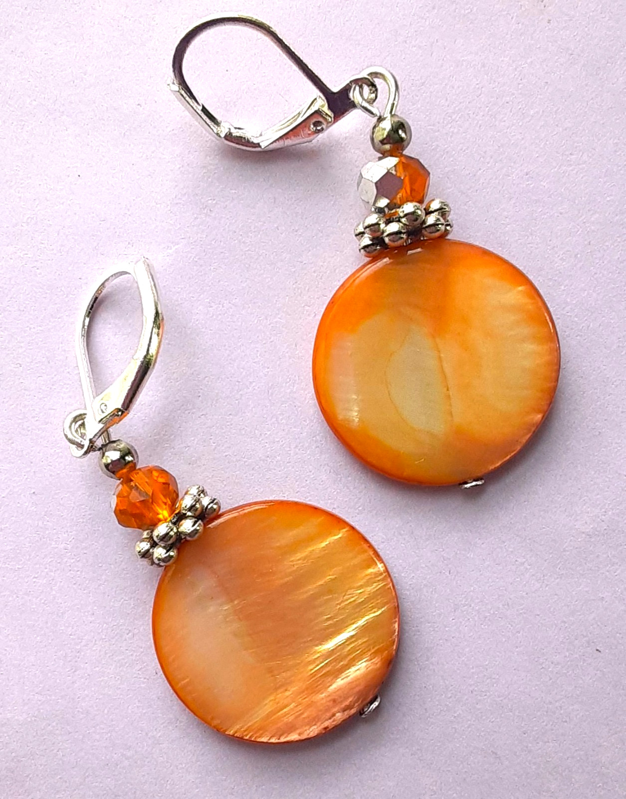 CARAMEL COLOR SHELL topaz & silver crystal earring SP LEVERBACK artisan XX