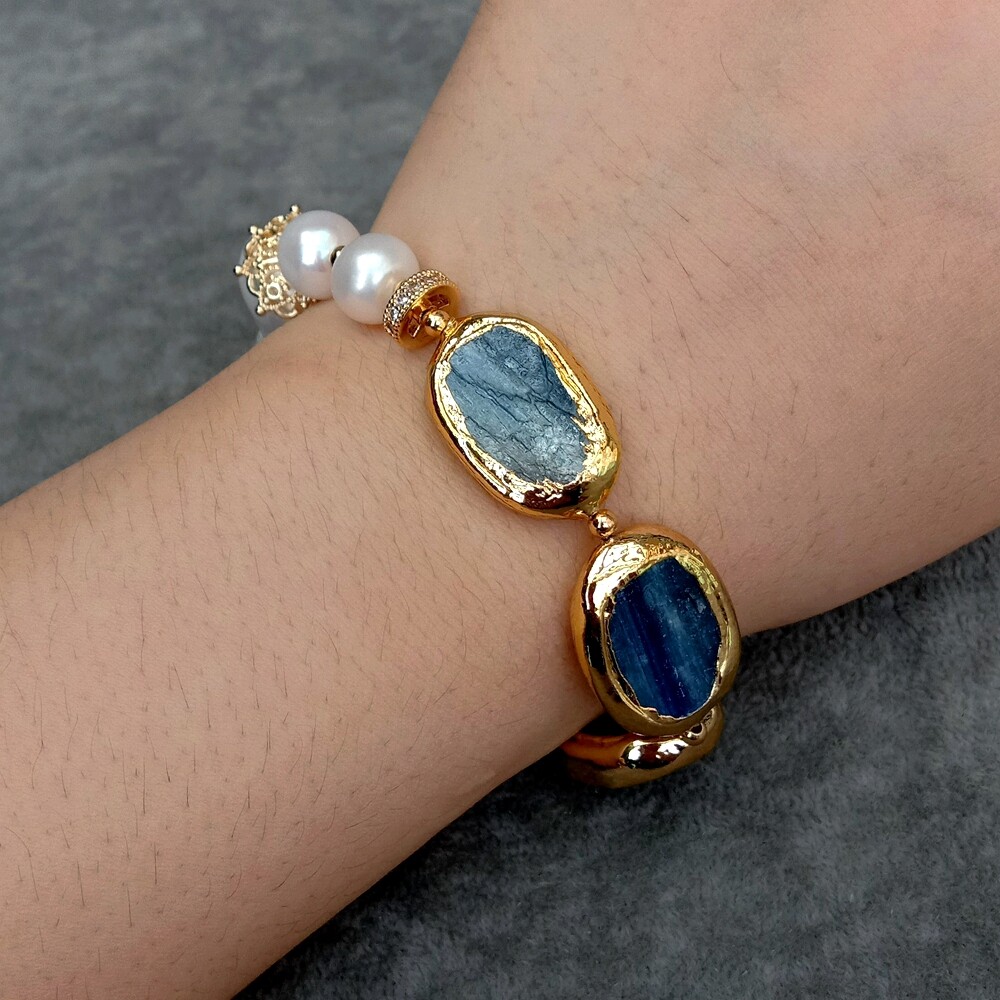 Keshi Pearl Natural Blue Kyanite Bracelet Fashion Fine Handmade Jewelry For Gift
