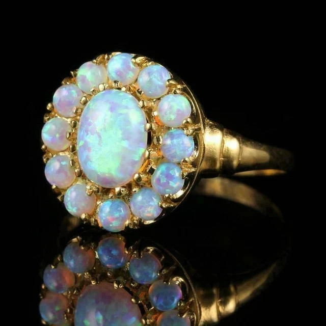 3Ct Oval Cut Natural Fire Opal Cluster Engagement Ring 14k Yellow Gold Plated