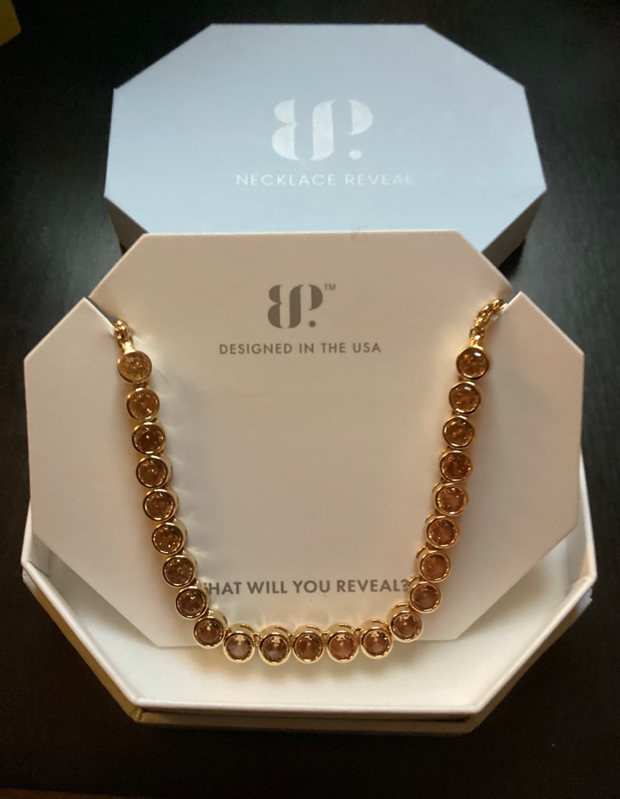 Bomb Party EXCLUSIVE BRINGBACK Tennis Necklace “Yes, She’s Yours” CZ/Gold/Smokey