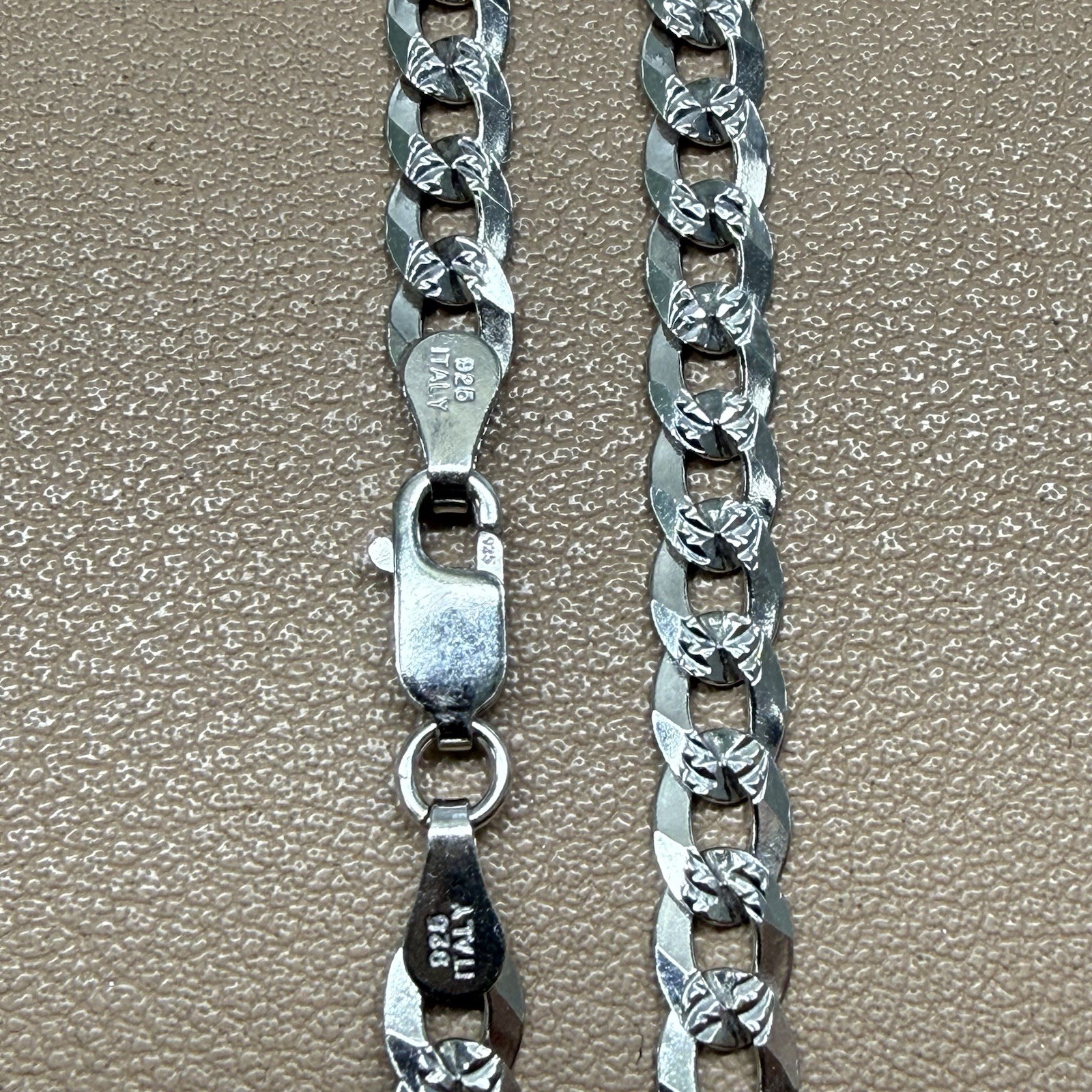 Flat CURB Diamond Cut LINK CHAIN BRACELET STERLING SILVER 925 ITALY 4.7mm 7.5”