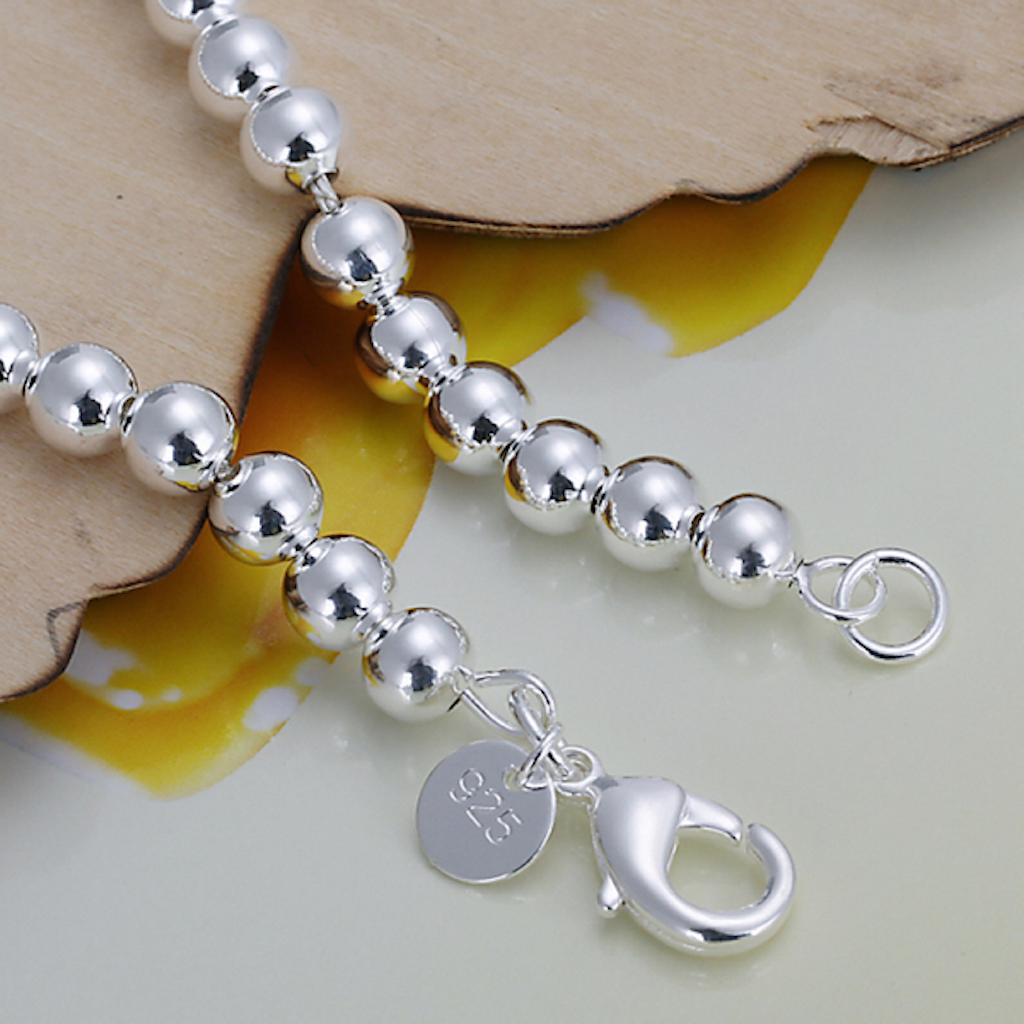 Women 925 Sterling Silver Bracelet Hollow Beads Balls 7 Inches 6MM Lobster L49