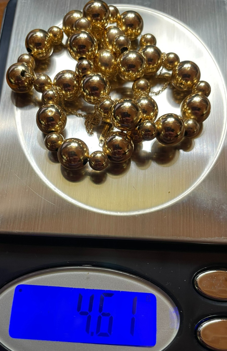 Vintage 14K Yellow Gold Graduated Add A Bead Necklace 16″ Floating Ball Strand
