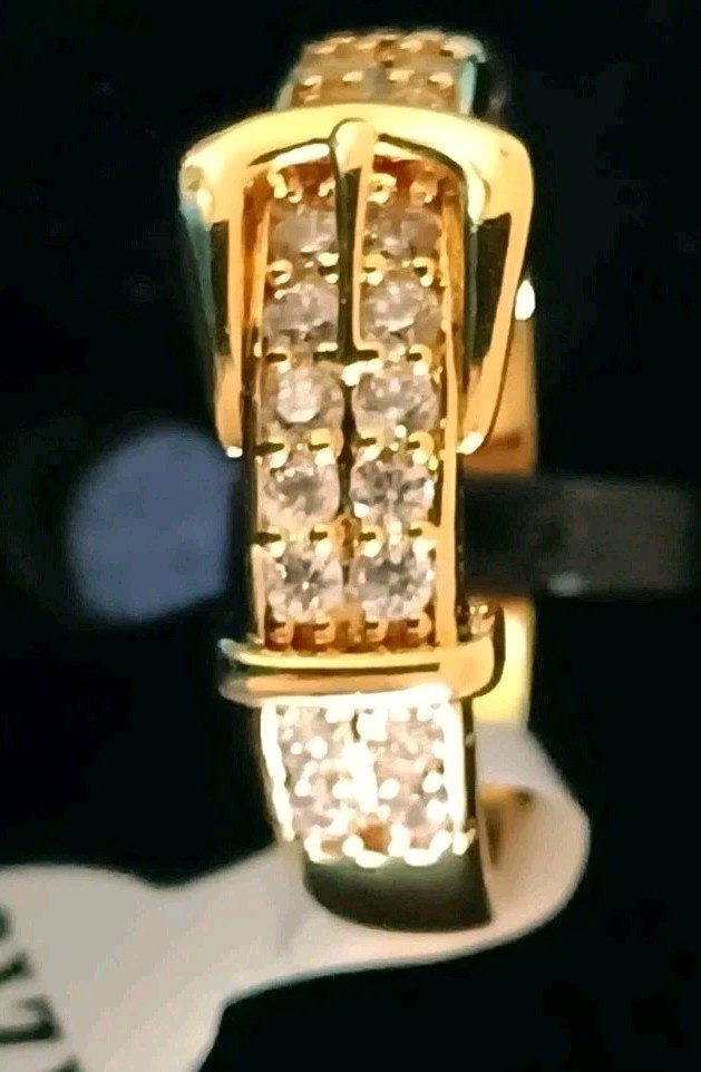 Platella Fine Jewelry Ring Zircon Buckle Band Gold Plated Pave Size 8