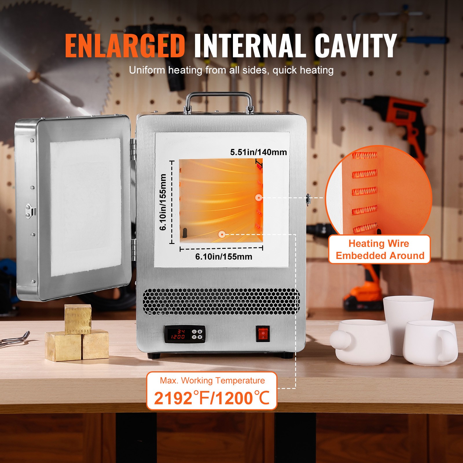 Uimoso Tabletop Electric Kiln 1500W 2192℉ for Wax, Casting, and Clay Projects