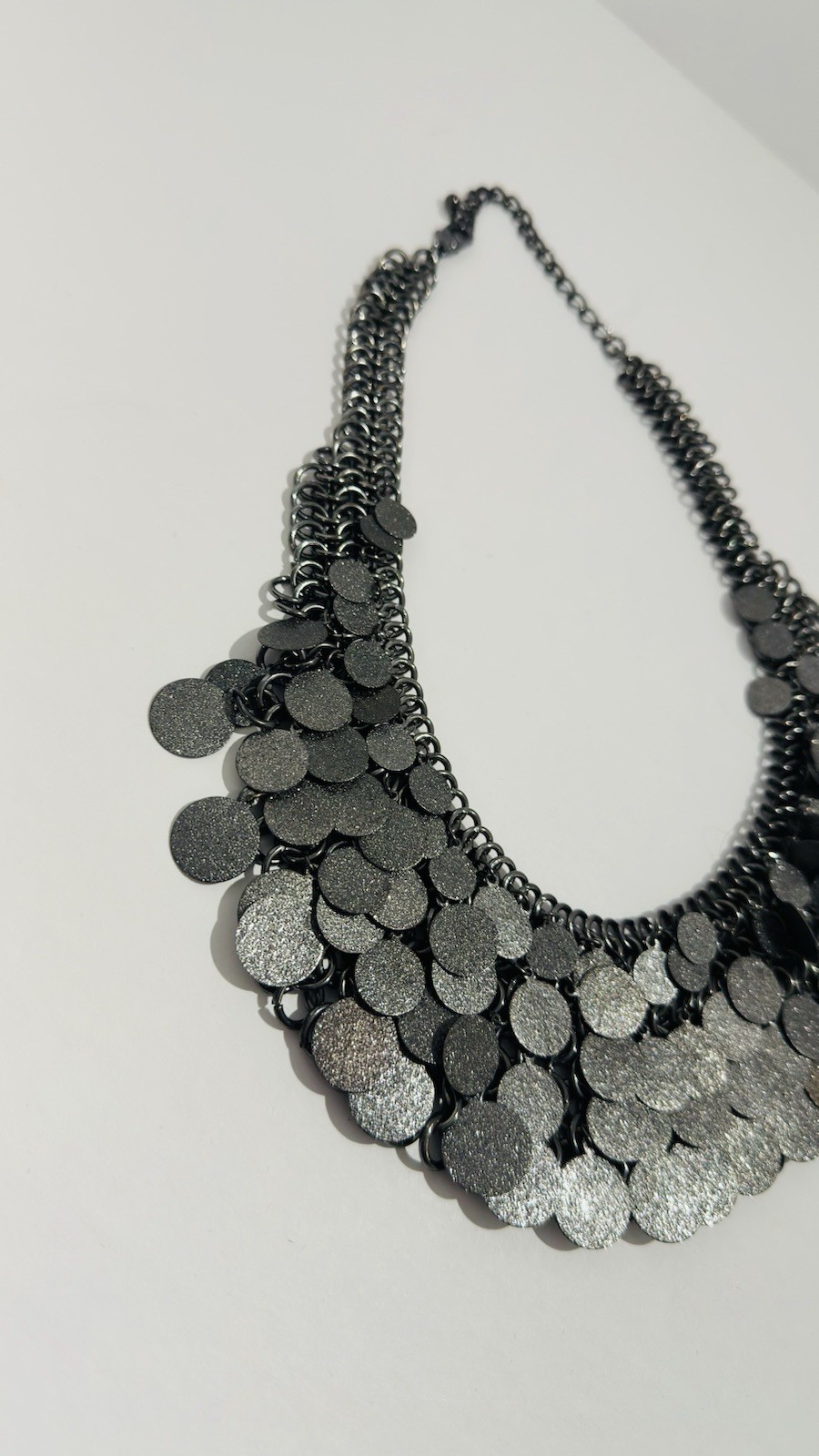 Vintage 1980”s metallic choker necklace silver glitter discs & adjustable chains