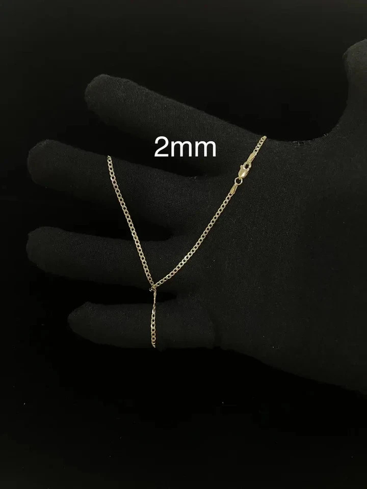 2mm Real 10K Yellow Gold Pave Cuban Curb Bracelet for Men’s & Women’s