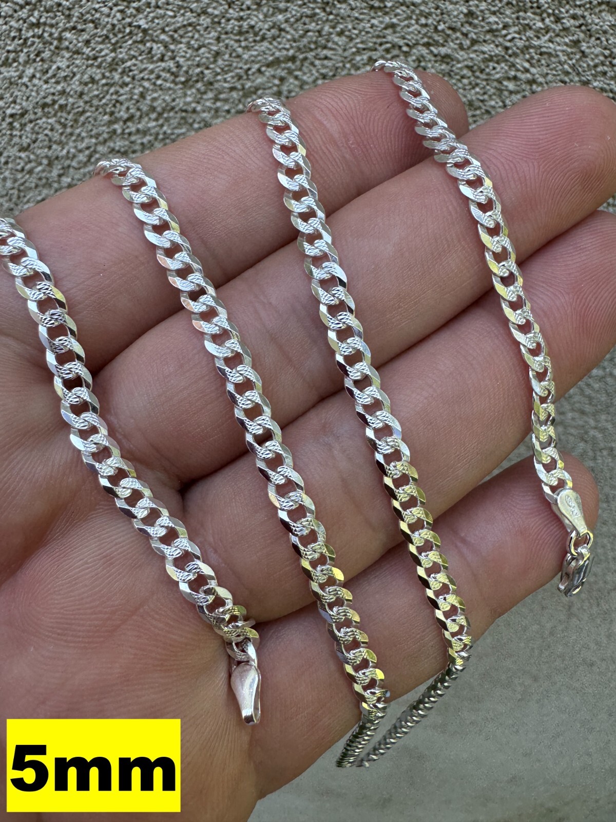 Cadena Cubana Miami Plana Diamantada Plata 925 Sólida Hombre Mujer 3-10.5mm