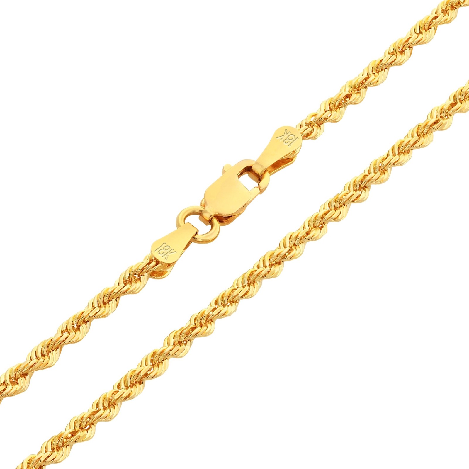 18K Yellow Gold Solid 2mm-6mm Rope Diamond Cut Chain Italian Necklace 16″- 30″