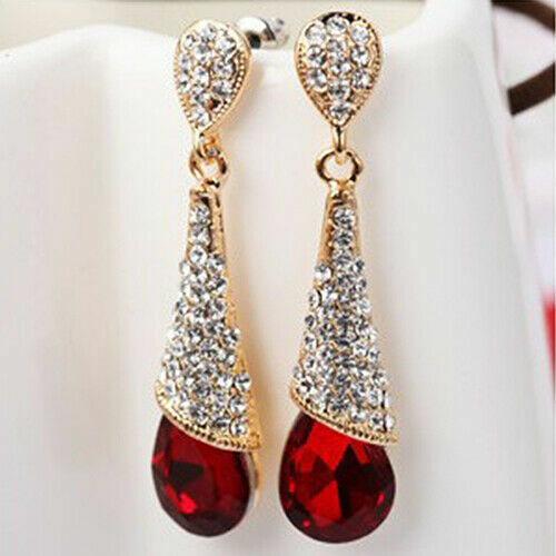 Fashion Women Water Drop Chandelier Rhinestone Full Zircon Earrings Ear Stud