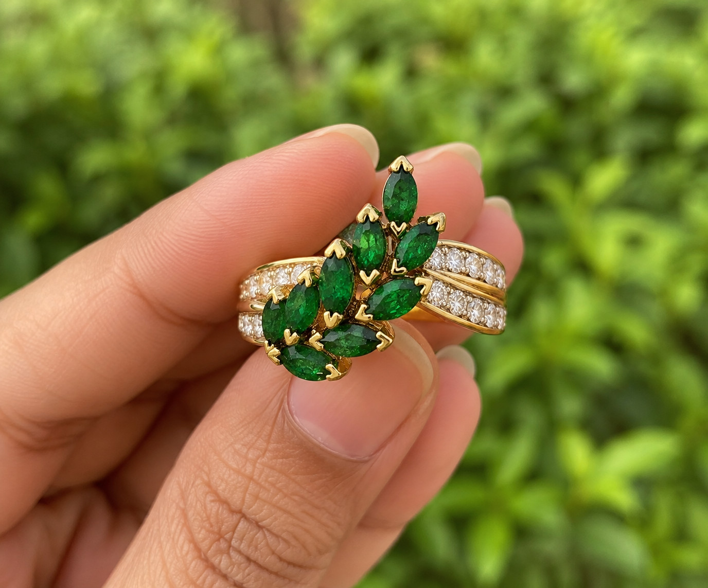 2Ct Marquise Lab Created Green Emerald Wedding Band Ring 14K Yellow Gold Plated