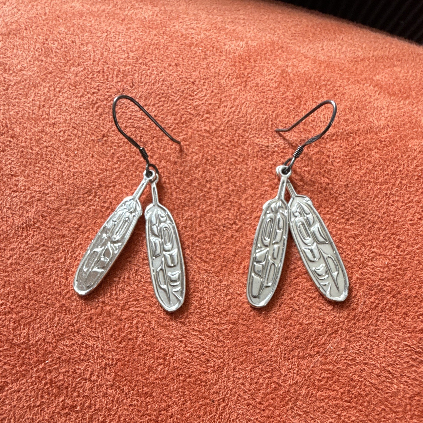 Silver Tone Metal Double Leaf Dangle/Drop Hook Earrings, No Stone