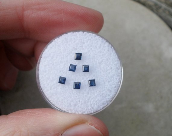 6 Blue Sapphire Princess Loose Faceted Natural Gems 2mm each