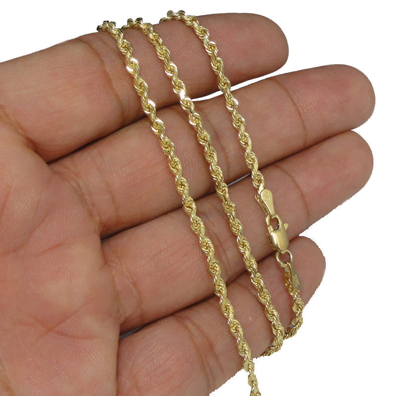Real 10K Yellow Gold 2.5mm Diamond Cut Rope Chain Pendant Necklace 16″-30″